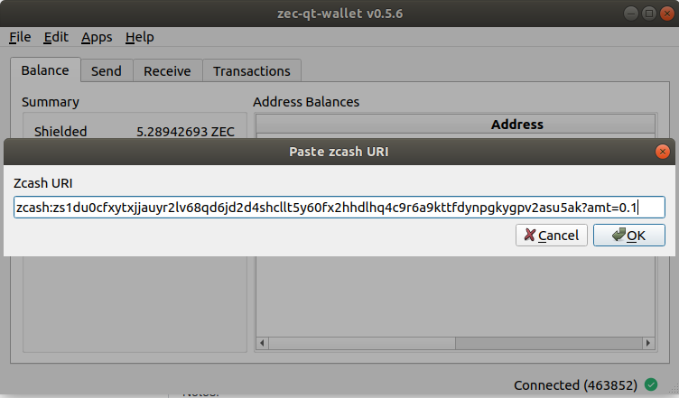 Pay Zcash URI